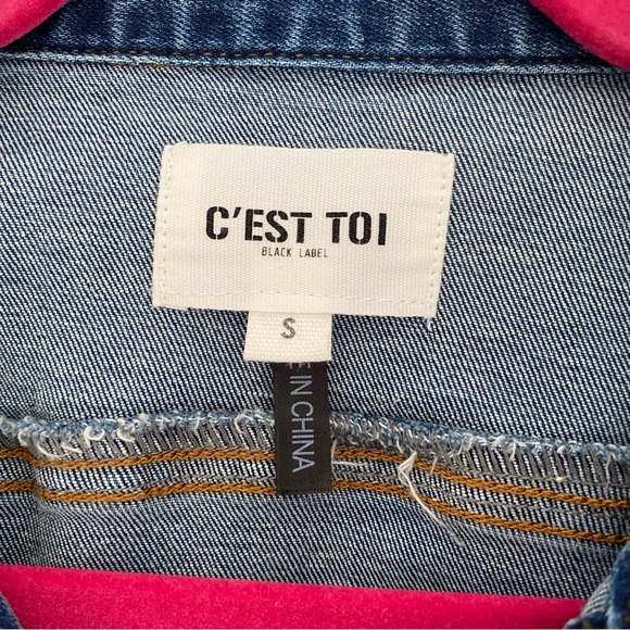 C’est Toi Black Label mid blue cropped denim jacket with faded wash and buttons - Picture 3 of 4